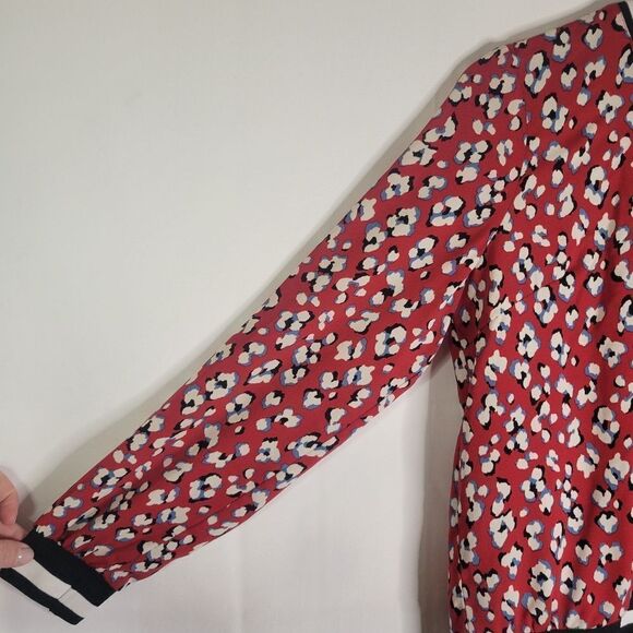 Moma Red Satin Stripe Band and Animal Print Blouse - Picture 4 of 12